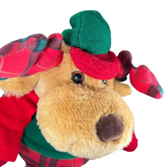 VTG 1995 Avon Reindeer Moose Plush Plaid Antlers Scarf Hat Stripped Stockings - Picture 6 of 9